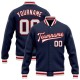 Custom Navy White-Red Bomber Full-Snap Varsity Letterman Jacket Custom Navy White-Red Bomber Full-Snap Varsity Letterman Jacket