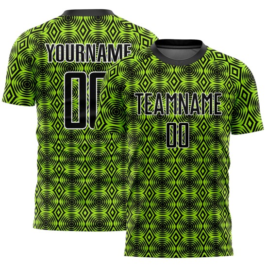 Custom Neon Green Black-White Geometric Shapes Sublimation Uniform Jersey Custom Neon Green Black-White Geometric Shapes Sublimation Uniform Jersey