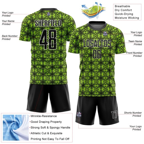 Custom Neon Green Black-White Geometric Shapes Sublimation Uniform Jersey Custom Neon Green Black-White Geometric Shapes Sublimation Uniform Jersey