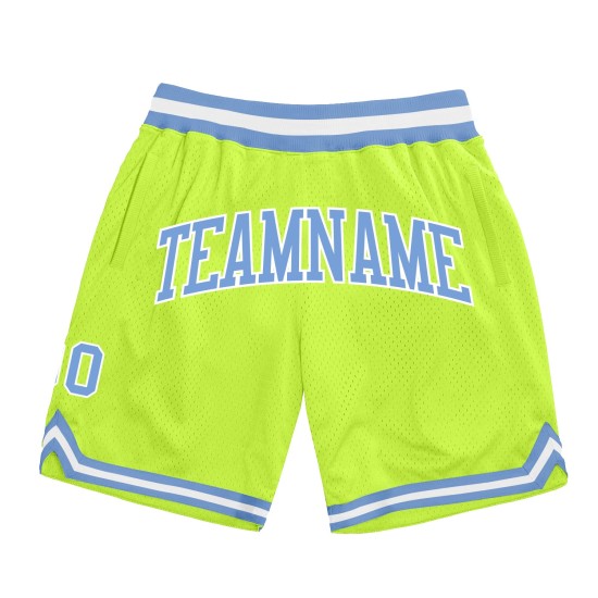 Custom Neon Green Light Blue-White Authentic Throwback Shorts Custom Neon Green Light Blue-White Authentic Throwback Shorts
