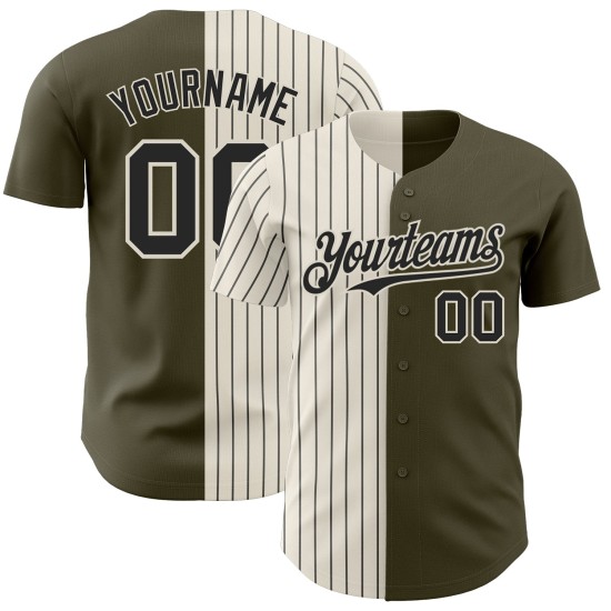 Custom Olive Cream-Black Pinstripe Authentic Split Fashion Salute To Service rugby Jersey Custom Olive Cream-Black Pinstripe Authentic Split Fashion Salute To Service rugby Jersey
