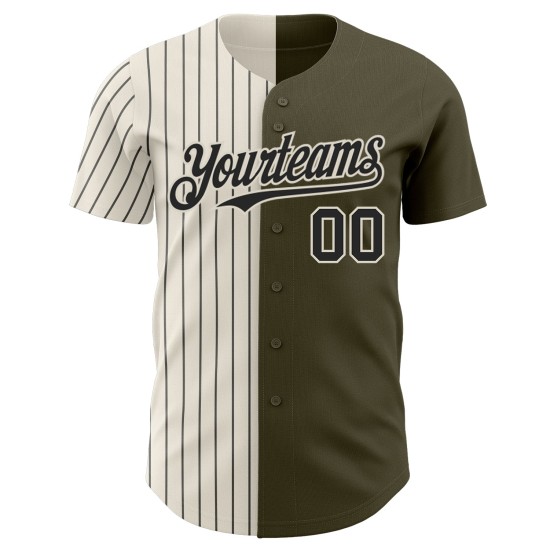 Custom Olive Cream-Black Pinstripe Authentic Split Fashion Salute To Service rugby Jersey Custom Olive Cream-Black Pinstripe Authentic Split Fashion Salute To Service rugby Jersey