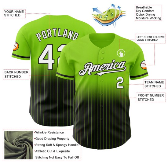 Custom Neon Green Pinstripe White-Black Authentic Fade Fashion rugby Jersey Custom Neon Green Pinstripe White-Black Authentic Fade Fashion rugby Jersey