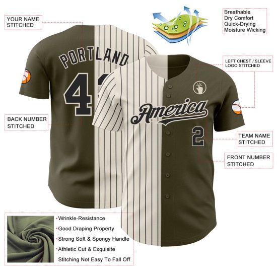 Custom Olive Cream-Black Pinstripe Authentic Split Fashion Salute To Service rugby Jersey Custom Olive Cream-Black Pinstripe Authentic Split Fashion Salute To Service rugby Jersey