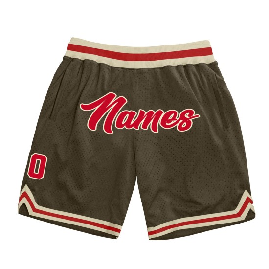 Custom Olive Red-Cream Authentic Throwback Salute To Service Shorts Custom Olive Red-Cream Authentic Throwback Salute To Service Shorts