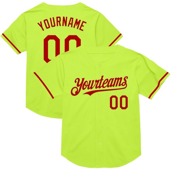 Custom Neon Green Red Mesh Authentic Throwback rugby Jersey Custom Neon Green Red Mesh Authentic Throwback rugby Jersey