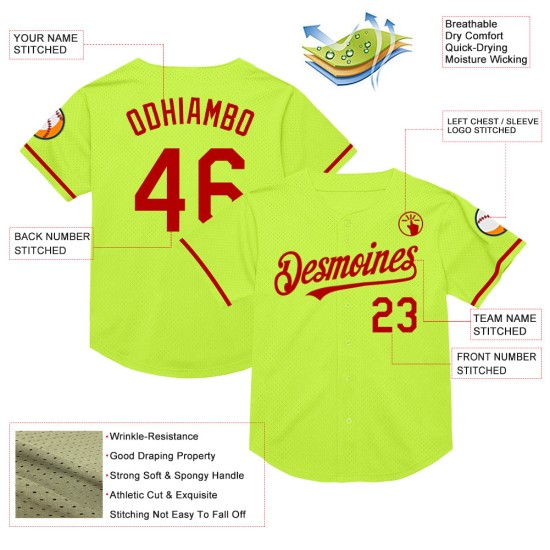 Custom Neon Green Red Mesh Authentic Throwback rugby Jersey Custom Neon Green Red Mesh Authentic Throwback rugby Jersey