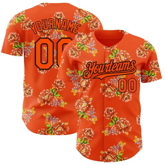 Custom Orange Black 3D Pattern Design Northeast China Big Flower Authentic rugby Jersey Custom Orange Black 3D Pattern Design Northeast China Big Flower Authentic rugby Jersey