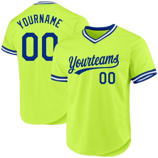 Custom Neon Green Royal-White Authentic Throwback rugby Jersey Custom Neon Green Royal-White Authentic Throwback rugby Jersey