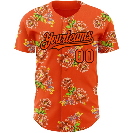 Custom Orange Black 3D Pattern Design Northeast China Big Flower Authentic rugby Jersey Custom Orange Black 3D Pattern Design Northeast China Big Flower Authentic rugby Jersey