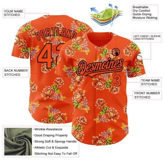Custom Orange Black 3D Pattern Design Northeast China Big Flower Authentic rugby Jersey Custom Orange Black 3D Pattern Design Northeast China Big Flower Authentic rugby Jersey