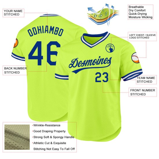 Custom Neon Green Royal-White Authentic Throwback rugby Jersey Custom Neon Green Royal-White Authentic Throwback rugby Jersey