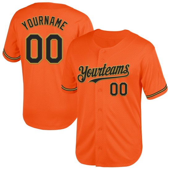 Custom Orange Black-Old Gold Mesh Authentic Throwback rugby Jersey Custom Orange Black-Old Gold Mesh Authentic Throwback rugby Jersey