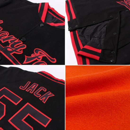 Custom Orange Black-White Bomber Full-Snap Varsity Letterman Two Tone Jacket Custom Orange Black-White Bomber Full-Snap Varsity Letterman Two Tone Jacket