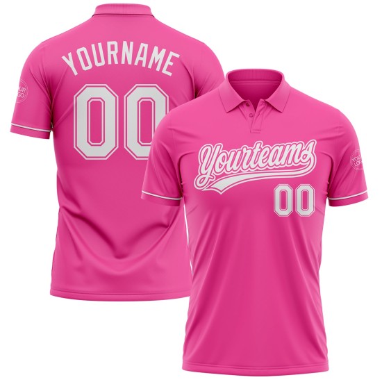 Custom Pink White Performance Vapor Golf Polo Shirt Custom Pink White Performance Vapor Golf Polo Shirt