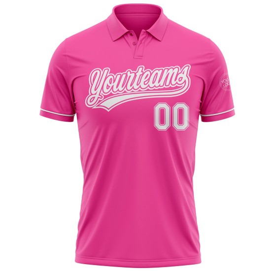 Custom Pink White Performance Vapor Golf Polo Shirt Custom Pink White Performance Vapor Golf Polo Shirt