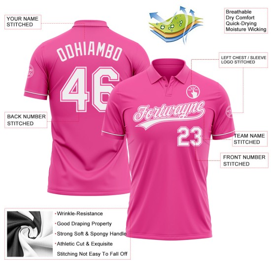 Custom Pink White Performance Vapor Golf Polo Shirt Custom Pink White Performance Vapor Golf Polo Shirt