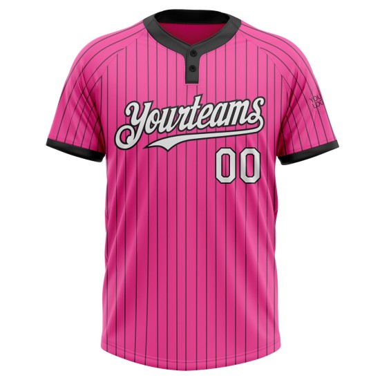 Custom Pink Black Pinstripe White Two-Button Unisex Jersey Custom Pink Black Pinstripe White Two-Button Unisex Jersey