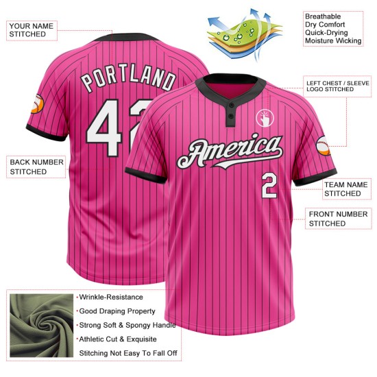 Custom Pink Black Pinstripe White Two-Button Unisex Jersey Custom Pink Black Pinstripe White Two-Button Unisex Jersey