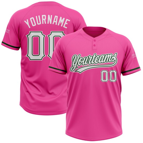 Custom Pink White-Green Two-Button Unisex Jersey Custom Pink White-Green Two-Button Unisex Jersey