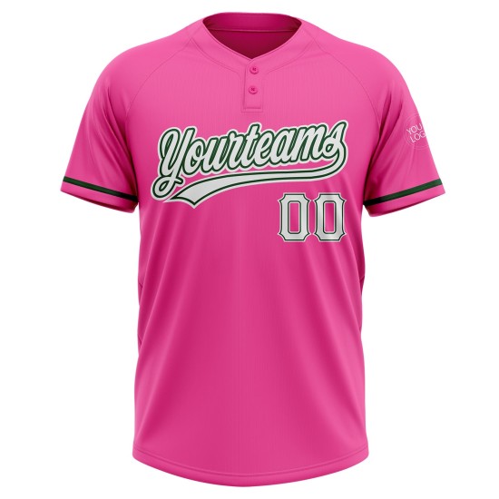 Custom Pink White-Green Two-Button Unisex Jersey Custom Pink White-Green Two-Button Unisex Jersey