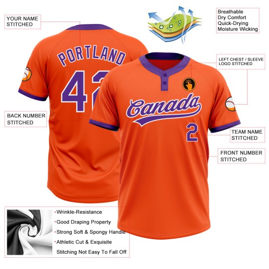Custom Orange Purple-White Two-Button Unisex Jersey Custom Orange Purple-White Two-Button Unisex Jersey
