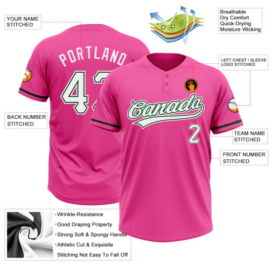 Custom Pink White-Green Two-Button Unisex Jersey Custom Pink White-Green Two-Button Unisex Jersey