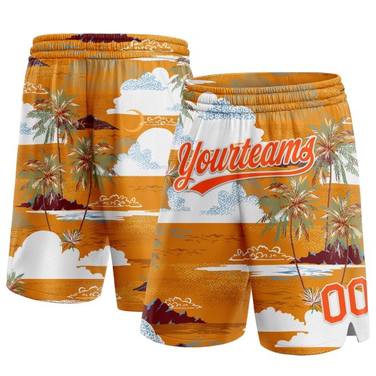 Custom Orange White 3D Pattern Palm Trees And Clouds Authentic Shorts Custom Orange White 3D Pattern Palm Trees And Clouds Authentic Shorts