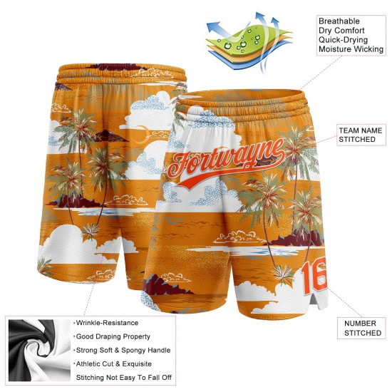 Custom Orange White 3D Pattern Palm Trees And Clouds Authentic Shorts Custom Orange White 3D Pattern Palm Trees And Clouds Authentic Shorts