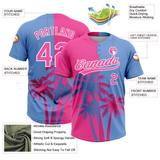 Custom Pink Light Blue-White 3D Pattern Hawaii Coconut Trees Two-Button Unisex Jersey Custom Pink Light Blue-White 3D Pattern Hawaii Coconut Trees Two-Button Unisex Jersey