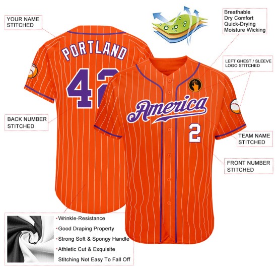 Custom Orange White Pinstripe Purple-White Authentic rugby Jersey Custom Orange White Pinstripe Purple-White Authentic rugby Jersey