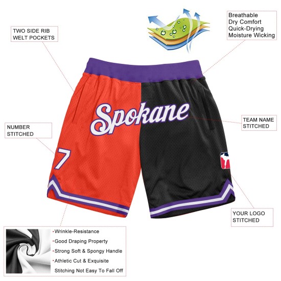 Custom Orange White-Black Authentic Throwback Split Fashion Shorts Custom Orange White-Black Authentic Throwback Split Fashion Shorts
