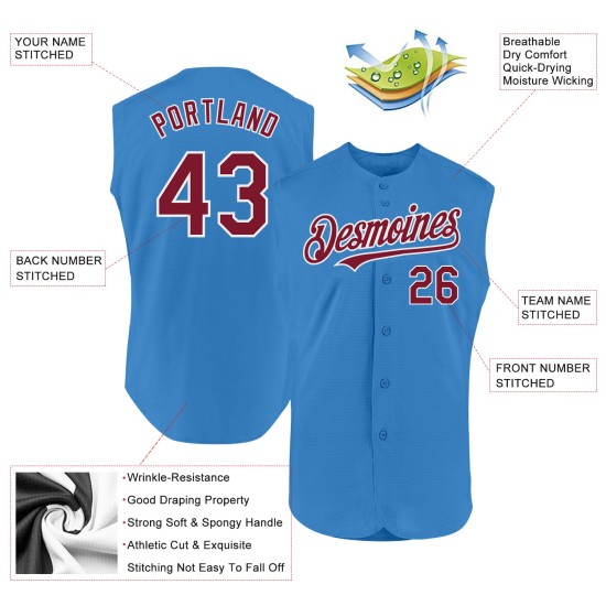 Custom Powder Blue Crimson-White Authentic Sleeveless rugby Jersey Custom Powder Blue Crimson-White Authentic Sleeveless rugby Jersey