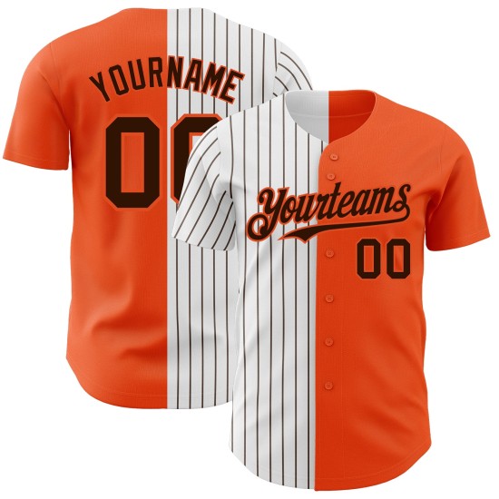 Custom Orange White-Brown Pinstripe Authentic Split Fashion rugby Jersey Custom Orange White-Brown Pinstripe Authentic Split Fashion rugby Jersey