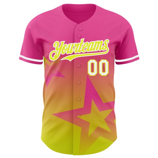 Custom Pink Neon Yellow-White 3D Pattern Design Gradient Style Twinkle Star Authentic rugby Jersey Custom Pink Neon Yellow-White 3D Pattern Design Gradient Style Twinkle Star Authentic rugby Jersey