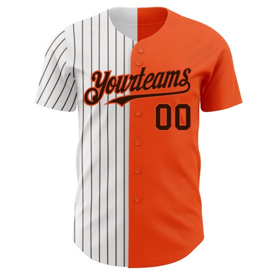 Custom Orange White-Brown Pinstripe Authentic Split Fashion rugby Jersey Custom Orange White-Brown Pinstripe Authentic Split Fashion rugby Jersey
