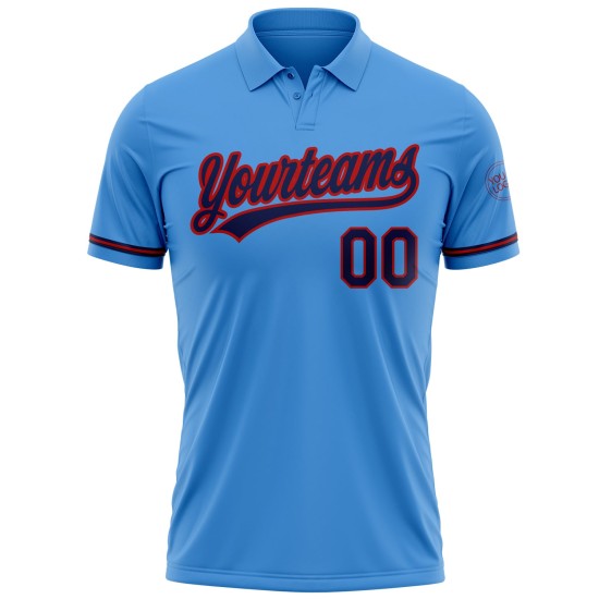 Custom Powder Blue Navy-Red Performance Vapor Golf Polo Shirt Custom Powder Blue Navy-Red Performance Vapor Golf Polo Shirt