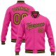 Custom Pink Old Gold-Black Bomber Full-Snap Varsity Letterman Jacket Custom Pink Old Gold-Black Bomber Full-Snap Varsity Letterman Jacket
