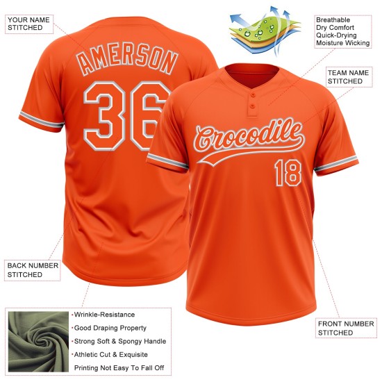 Custom Orange White-Gray Two-Button Unisex Jersey Custom Orange White-Gray Two-Button Unisex Jersey