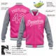Custom Pink Pink Gray-White Bomber Full-Snap Varsity Letterman Two Tone Jacket Custom Pink Pink Gray-White Bomber Full-Snap Varsity Letterman Two Tone Jacket