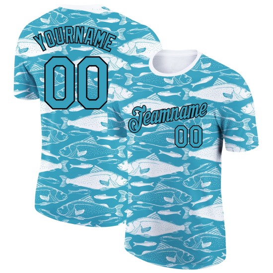 Custom Panther Blue Black-White 3D Pattern Design Fish Performance T-Shirt Custom Panther Blue Black-White 3D Pattern Design Fish Performance T-Shirt