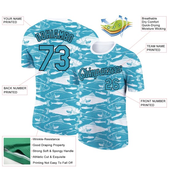 Custom Panther Blue Black-White 3D Pattern Design Fish Performance T-Shirt Custom Panther Blue Black-White 3D Pattern Design Fish Performance T-Shirt
