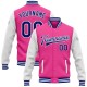 Custom Pink Royal-White Bomber Full-Snap Varsity Letterman Two Tone Jacket Custom Pink Royal-White Bomber Full-Snap Varsity Letterman Two Tone Jacket