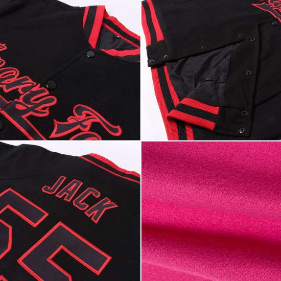 Custom Pink Royal-White Bomber Full-Snap Varsity Letterman Two Tone Jacket Custom Pink Royal-White Bomber Full-Snap Varsity Letterman Two Tone Jacket