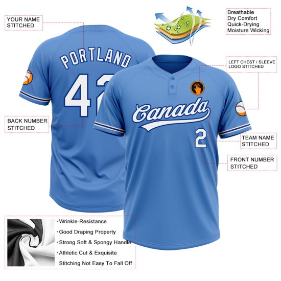 Custom Powder Blue White-Royal Two-Button Unisex Jersey Custom Powder Blue White-Royal Two-Button Unisex Jersey