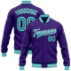Custom Purple Aqua-White Bomber Full-Snap Varsity Letterman Jacket Custom Purple Aqua-White Bomber Full-Snap Varsity Letterman Jacket