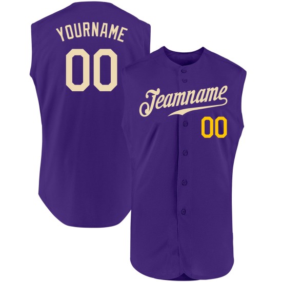 Custom Purple Cream-Gold Authentic Sleeveless rugby Jersey Custom Purple Cream-Gold Authentic Sleeveless rugby Jersey