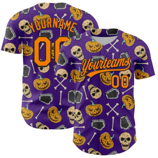 Custom Purple Bay Orange-Black 3D Pattern Halloween Skull Authentic rugby Jersey Custom Purple Bay Orange-Black 3D Pattern Halloween Skull Authentic rugby Jersey
