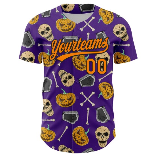 Custom Purple Bay Orange-Black 3D Pattern Halloween Skull Authentic rugby Jersey Custom Purple Bay Orange-Black 3D Pattern Halloween Skull Authentic rugby Jersey