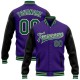 Custom Purple Kelly Green Black-Cream Bomber Full-Snap Varsity Letterman Two Tone Jacket Custom Purple Kelly Green Black-Cream Bomber Full-Snap Varsity Letterman Two Tone Jacket